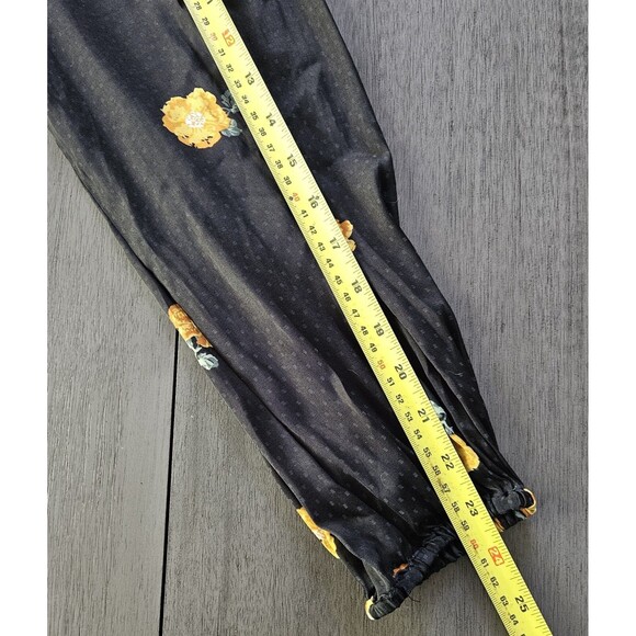 Madewell Floating Yellow Florets Silky Wrap Top Blouse Bubble Sleeve Large Black - Picture 10 of 10